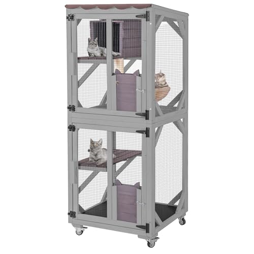 Image of Cat House Outdoor Catio for Catis Mobile Enclosures on Wheels Large Cat Cage with Waterproof Cover,Resting House,62.8 inch
