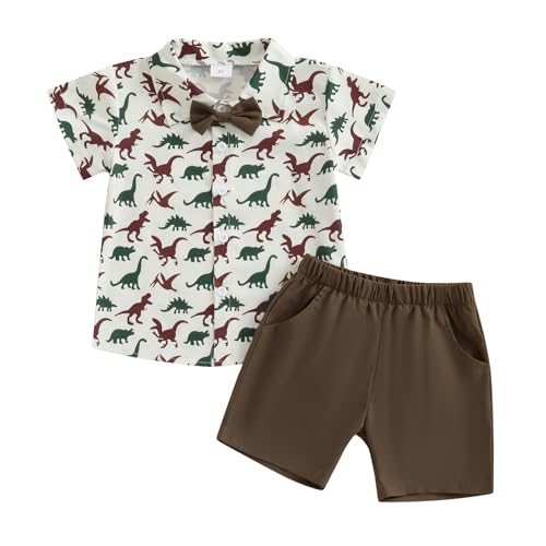 Image of Owl's-Yard Baby Boy Easter Outfits Rabbit Carrot Short Sleeve Button Down Shirts and Solid Color Shorts 2 Pcs Summer Set