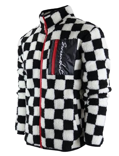 SCREENSHOT-J11355 Mens Urban Sherpa Fleece Varsity Jacket - Streetwear Design Mock Neck Full Zipper Linned Fashion Jacket-Checker-Medium