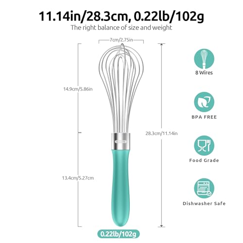 Image of U-Taste 18 /10 Stainless Steel Balloon Whisk for Kitchen Cooking with 8 Flex Wires (Aqua Sky), and 18 /8 Stainless Steel Measuring Coffee Scoop 2 tablespoon