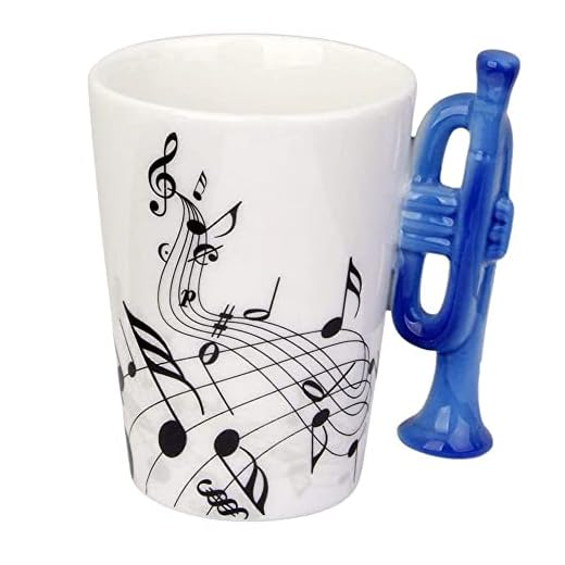 eKsdf Taza de café de cerámica, diseño de notas musicales, porcelana, taza de cerámica, con asa trompeta, divertida taza de té (Type-1 (280 ml)