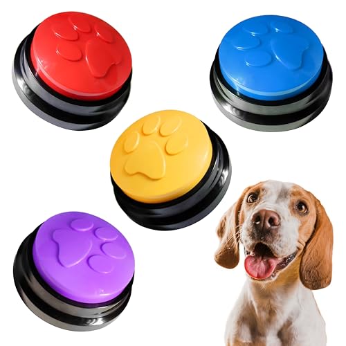 ZENOVA PETS Dog Paw Talking Buttons Training Set 4 Pack, 30 Second Recordable Pet Starter Kit for Communication Essentials, Voice Recording Button Playback, Funny Gift Puppy Toys for Office Home