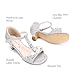 DREAM PAIRS Girls Sandals Ankle Strap T-Strap Low Heel Pearl Bow Flower Pump Dress Wedding Party Shoes for Little Kid/Big Kid,Size 4 Big Kid,Silver,KKUMHS2501