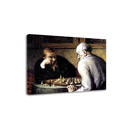 SYLJ The Chess Players de Honoré Daumier-Famoso Arte de la Pared Reproducción de Pintura al óleo Cuadros en Lienzo para Sala de Estar 50x70cm Enmarcado Cover