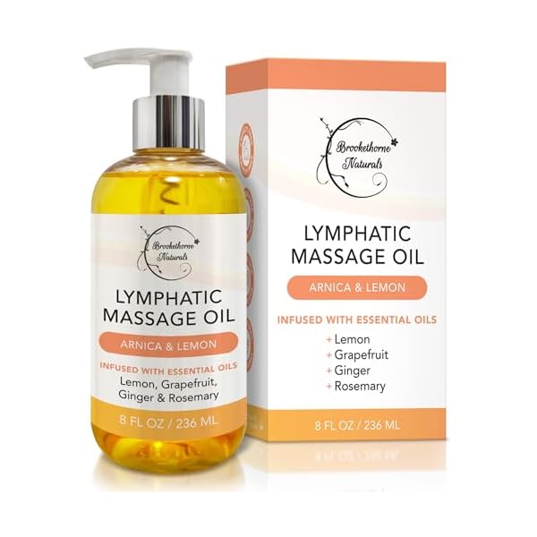 Lymphatic Massage Oil for Massage Therapy | 100% Natural Lymphatic Drainage Oil | Premium Quality with Arnica, Lemon & Ginger | for Post Surgery Recovery & Detox | 8oz by Brookethorne Naturals