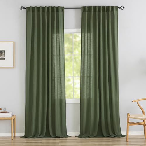 Olive Linen Back Tab Curtains 132 Inches Extra Long Ceiling