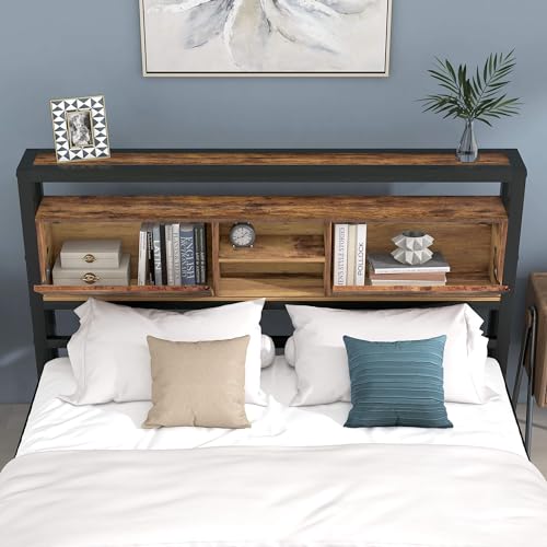 YCYDHDM Metallbett Doppelbett 140 x 200 cm mit Stauraum-Kopfteil, Bettgestell mit Lattenrost aus Metall, Stauraumbett für Schlafzimmer und Gästezimmer, Bett mit Stauraum unter dem Bett, Holzfarbe – Bild 5