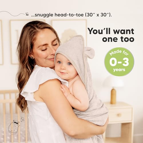 Image of KeaBabies 2-Pack Hooded Baby Towels for Newborn - 30x30 Soft & Absorbent Viscose from Bamboo Baby Bath Towels with Hood for Infant, Toddler,Kids,Boys Girls,Newborn Bath Essentials (Sage, Petite)