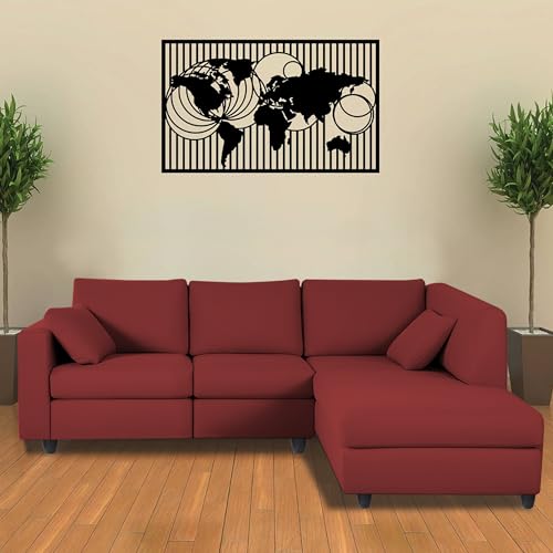 Image of Florian RHS 4 Seater L Shape Sofa Set for Living Room (Maroon Fabric) Premium Fabric Sofa
