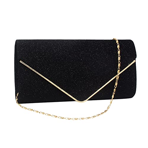 Youlity Damen Clutch Abendtasche Glitzer Umschlag Clutch Tasche Elegante Handtasche Umhängetasche Geldbörse Kettentasche für Abschlussball Hochzeit Party Freizeit Date Cocktail (Schwarz) Cover