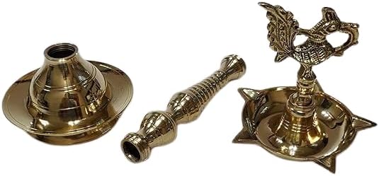 Standing Brass Peacock Design Kerala Samai Deepak Pooja Traditional Panchmahal Pooja Deepam Diya Oil Lamp - 10 Inches Height