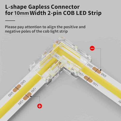 ENQIMAOYI 10mm LED Connectors for 2-Pin COB LED Strip Connectors,12pcs L-Shaped/Corner Connectors,Solderless Extension Connectors for 5V12V24V COB DIY Lighting Projects LED Strip Lights (10mm L COB) - Image 2
