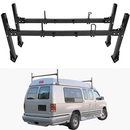 ECCPP Adjustable Van Ladder Rack Hightop 2 Bars Roof Rack fit for 96-18 for Chevy Express with Rain Gutters Heavy-Duty Steel Pickup Truck Ladder Rack 700Lb Universal Lumber Utility