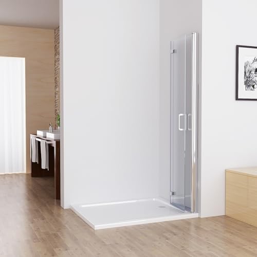 MIQU Nischentür 100 x 195 cm Walk in Duschabtrennung Faltbar Duschwand für Dusche Pendeltür Falttür Duschtür aus NANO ESG Glas Rahmenlos duschtrennwand ohne Duschwanne