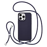 ZTOFERA Crossbody Lanyard Case for iPhone 15 Pro Max (6.7"), Liquid Silicone Protective Phone Case with Strap Adjustable Neck Cord Necklace Soft Cover, Navy Blue