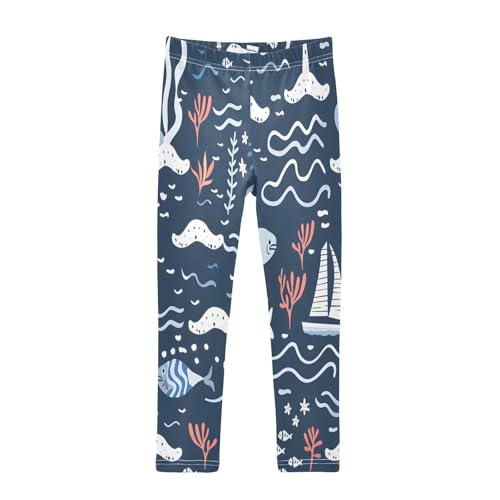 Toddler Girls Leggings Printed Yoga Pants Leggings Boat Fish Coral for Kids