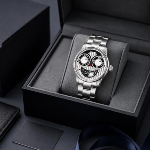 OBLVLO JM-JK Men's Automatic Mechanical Watch, 42mm Black PVD Stainless Steel Case, 50M Waterproof, Rubber Band, Arabic Numeral Dial, Gift for Men — view 2