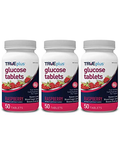 TRUEplus® Glucose Tablets, Raspberry Flavor - 50ct Bottle  3 Pack