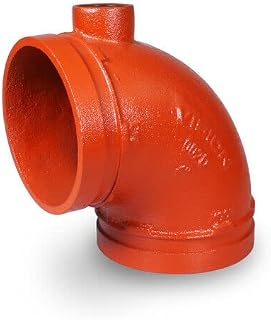 3" Grooved 90F Elbow with Drain Ductile Iron, Joins Pips in Wet and Dry Systems, Full Flow, Orange