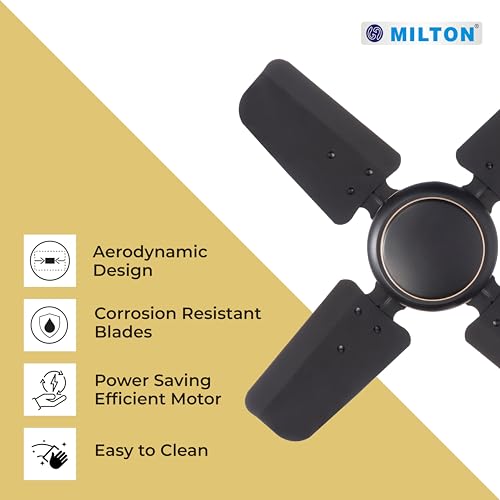 Image of MILTON Brezza 600 mm Ceiling Fans for home | Energy Efficient Motor | High Air Delivery 600mm ceiling fan | 24 inch High Speed fan ceiling | 1Year Warranty | Matt Black