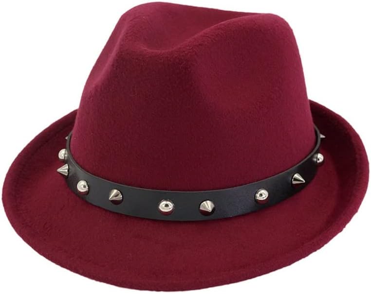 JSEIAJB Men Women Wide Flat Brim Wool Felt Fedoras Hats Rivet Jazz Trilby Top Hat Panama Cap Floppy
