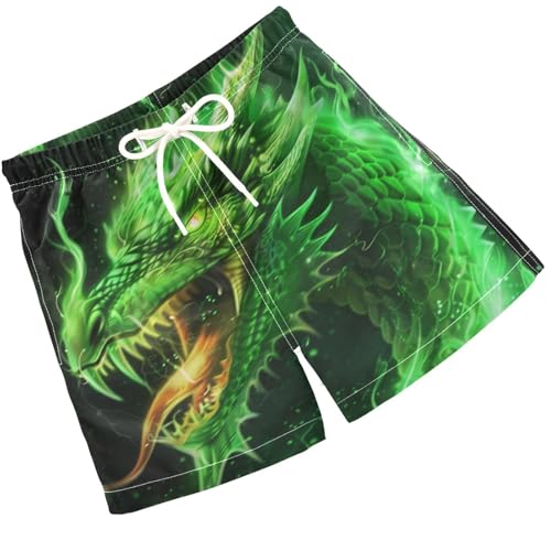 Pigsaly Boys Swim Trunks Green Fire Dragon Head Boys Board Shorts Swimsuit Swimwear Summer Bathing Suit S