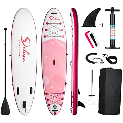 Inflatable Stand Up Paddle Board – Simple Deluxe Premium SUP for All Skill Levels, Pink Paddle Boards for Adults & Youth, Blow Up Stand-Up Paddleboards with Accessories & Backpack, Surf Control
