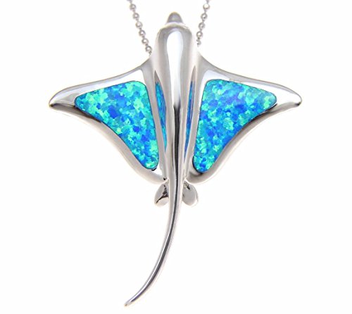 Arthur s Jewelry 925 Sterling Silver Hawaiian Stingray Fish Blue Synthetic Opal Slider Pendant