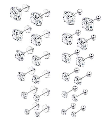 Jstyle 12 Pairs 20G Stainless Steel Mens Womens Stud Earrings Cartilage Ear Piercings Helix Tragus Barbell Cz 3-8Mm #TOP3