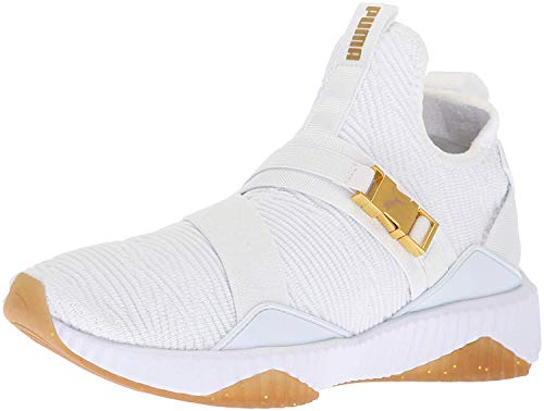 PUMA Women's DEFY MID Sneaker, Puma White-Metallic Gold, 9