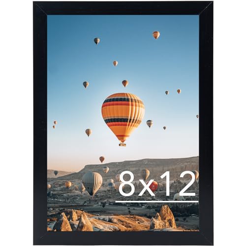 Image of JCJMY 8x12 Picture Frame Black for Wall Hanging or Tabletop, Wall Mounting Horizontally or Vertically, 8 x 12 Wall Gallery Poster Photo Frame with Shatter Resistant Plexiglass, Black