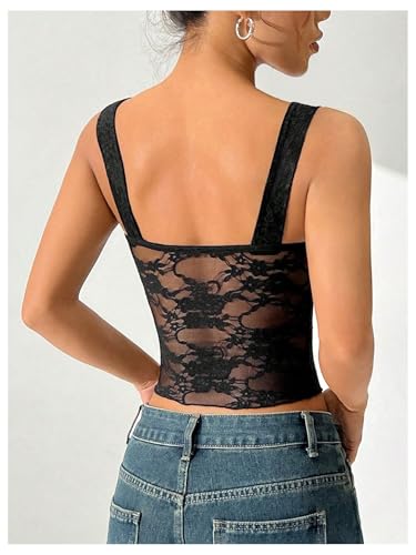 SOLY HUX Women's Y2k Lace Tank Top Sweetheart Neck Sleeveless Ruched Sheer Going Out Crop Tops2