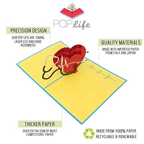 Poplife Healthcare Heart 3D Pop Up Card, For Doctors, Nurses, Emts, Essential Medical Staff - Hospital Thank You Note - Pop Up Valentines Card - Anniversary Pop Up Mother's Day Card, Happy Birthday #TOP7