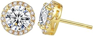 Gold Cubic Zirconia Stud Earrings - 14K Yellow Gold Plated 4 Prong CZ Earrings for Women
