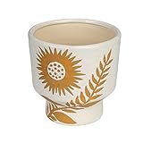Creative Co-Op Stoneware Footed Planter with Flower, Reactive Glaze, White and...