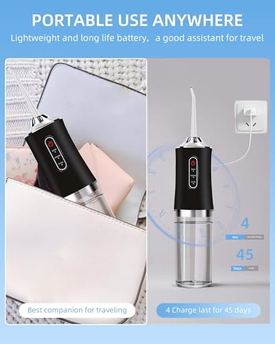 LAMEIZ Water Dental Flosser Teeth Picks - 4 Jets 3 Modes Portable Cordless Water Flosser for Teeth Cleaner, IPX7 Waterproof Oral Irrigator Rechargeable for Travel Home,Gums, Braces Care Black - Thumbnail 4