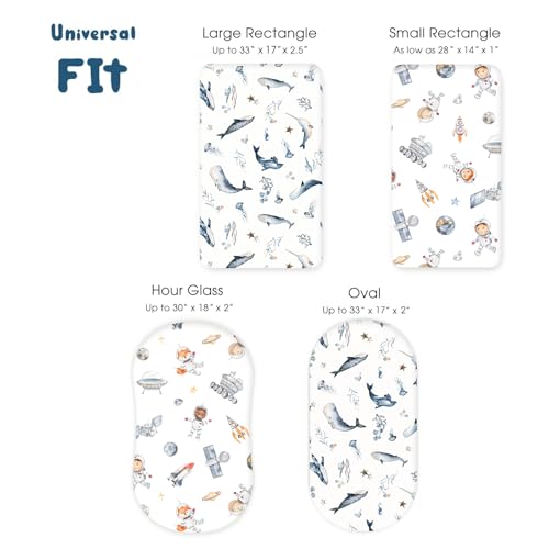 Image of GRSSDER Stretchy Ultra Soft Fitted Bassinet Sheet Set 2 Pack, Universal Fit for Bassinets Baby Cradle Moses Basket Oval Rectangle Mattress Safe and Snug, Sea Fish & Space Stylish Print