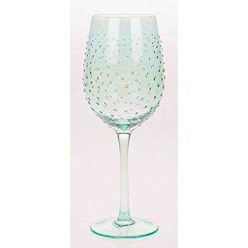 Sunny by Sue Wine Goblet Glass Glassware Hand Decorated | Green Lustre with Dots