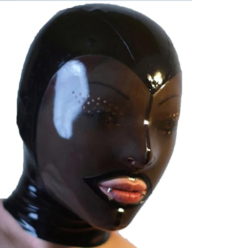Unisex Mode Latexhaube,Gesicht Transparent Schwarz Latexmaske Mit Reißverschluss Hinten,Geeignet für Neuartige Latex Clubkleidung L