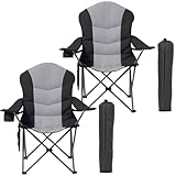 Foristrail Oversized Camping Chair Heavy Duty- Portable Folding Chair, Cup Holder & Waterproof Phone Case for Adults, Beach, Hiking, Backyard (Black & Light Gray, 2 PCS)