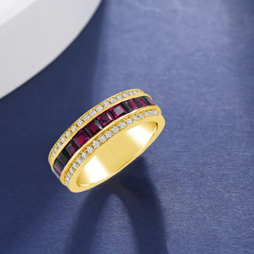 925 Steling Silver Men's Gemstone and Diamond Eternity Wedding Band Customized Princess Cut Gemstone Engagement Band Wedding Promise Rings for Dad Husband Birthday Christmas Gifts4