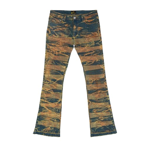 Loose-Layered Men's Denim Jeans with Tie-dye Fringe at The Waist and Mid-Length Casual Street-Style Denim Pants