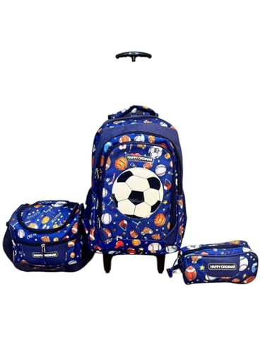 Mochila Escolar Espacial, Conjunto de 3 Peças com Estampa de Foguete e Planetas (futebol azul)