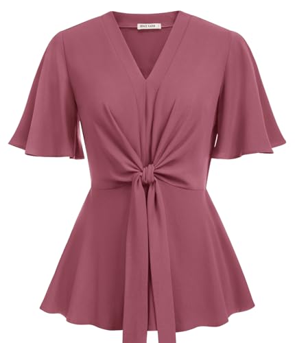 Image of GRACE KARIN Women's Elegant V-Neck Tie Waist Flowy Peplum Shirt Tops