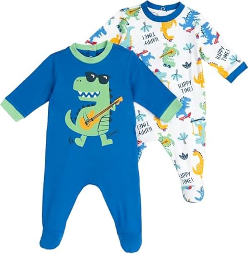Chicco, Set aus Baumwoll-Stramplern mit Füßen, Baby-Komplettset für Jungen und Mädchen, Designed in Italy