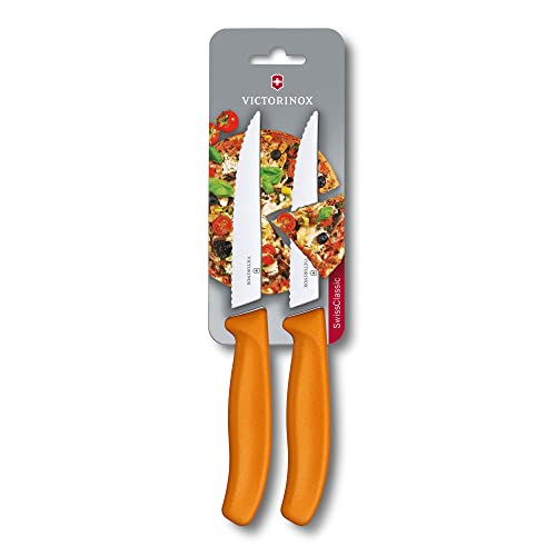 Victorinox Swiss Classic, Set Di Due Coltelli Da Bistecca Gourmet Con Lama Seghettata, Lavabili In Lavastoviglie, Arancione