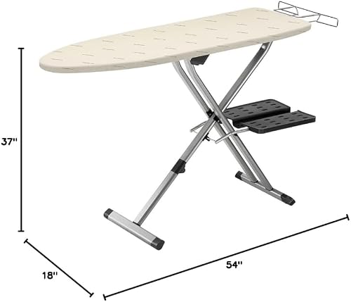 Rowenta IB9100 Pro Compact Professional Space Saving Folding Ironing Board 4-Leg with Hanger Racks and Cotton Cover, 18 54-Inch, Beige, Metal, 18" x 54" - 8