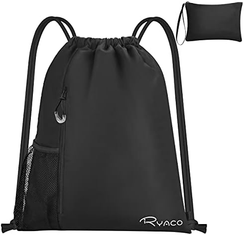 Ryaco Turnbeutel Wasserdichter Kordelzug-Rucksack für Schule, Sport | Schwimmsport-Sporttasche, mit Außentasche mit Reißverschluss, Wasserbecher-Netzpaket,Trocken- und Nasstrennung