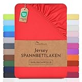 NatureMark Jersey Spannbettlaken, Spannbetttuch 100prozent Baumwolle in vielen Größen & Farben MARKENQUALITÄT ÖKOTEX Standard 100 | 180 x 200 cm - 200 x 200 cm - rot
