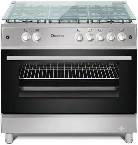 SOLTHERMIC F9L50G2IX COCINA ACERO INOXIDABLE/ANCHO 90 CMS / 5 FUEGOS CON ENCENDIDO AUTOMATICO/HORNO PANORAMICO 115 L. / ENTRGA A DOMICILIO Y RETIRADA DEL USADO GRATIS ALTA GAMA